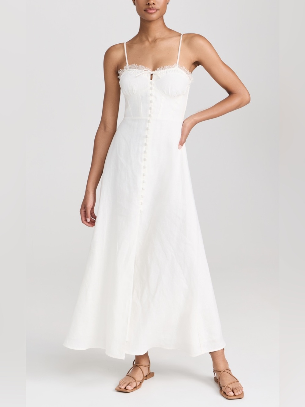 NWOT LoveShackFancy Linella Linen Cotton Smocked Spaghetti-Strap Midi Dress Sz 2